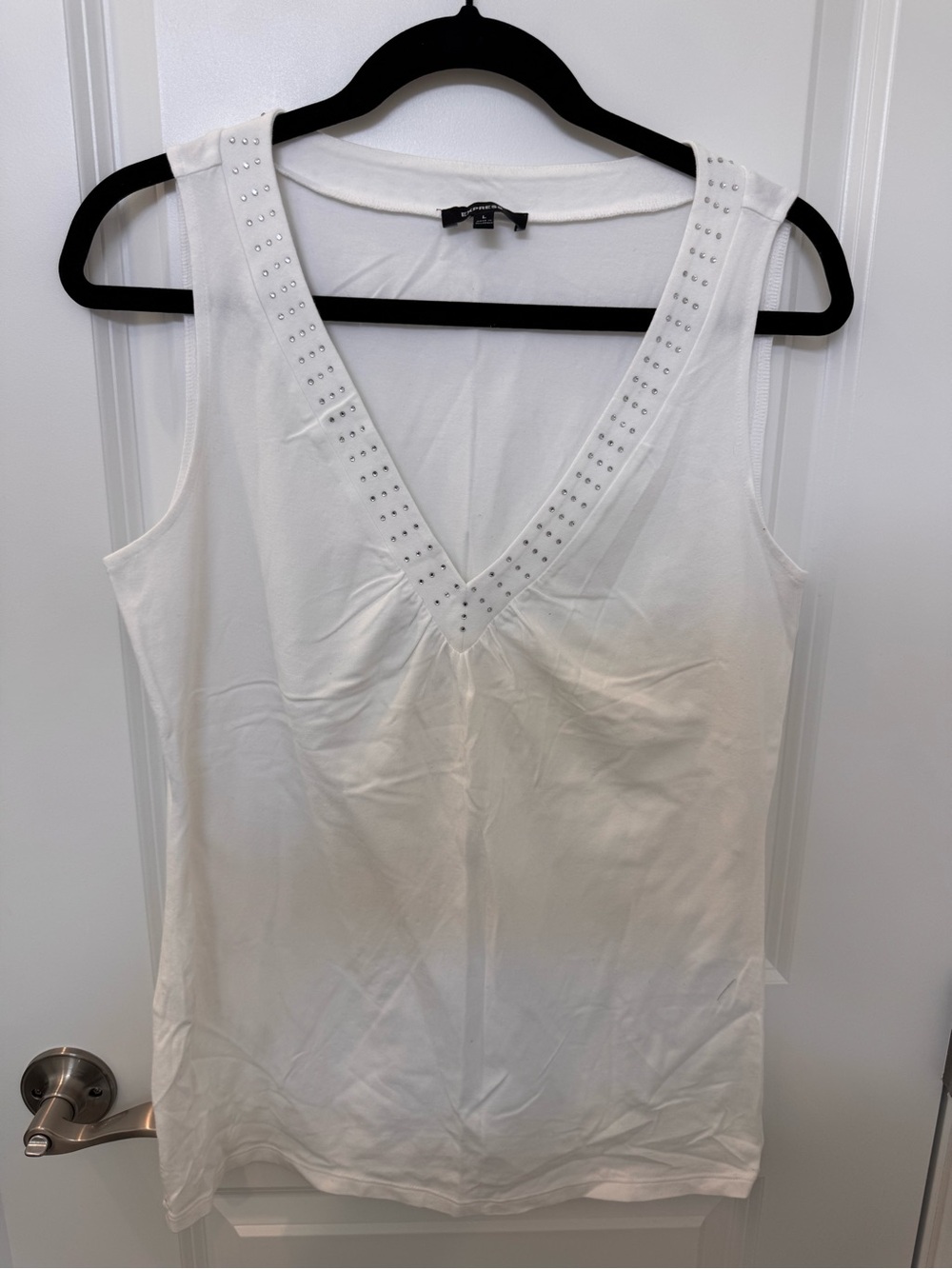 Express White V-Neck Studded Tank